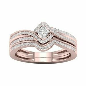 BRAND NEW STERLING ROSE GOLD WEDDING RINGS SET